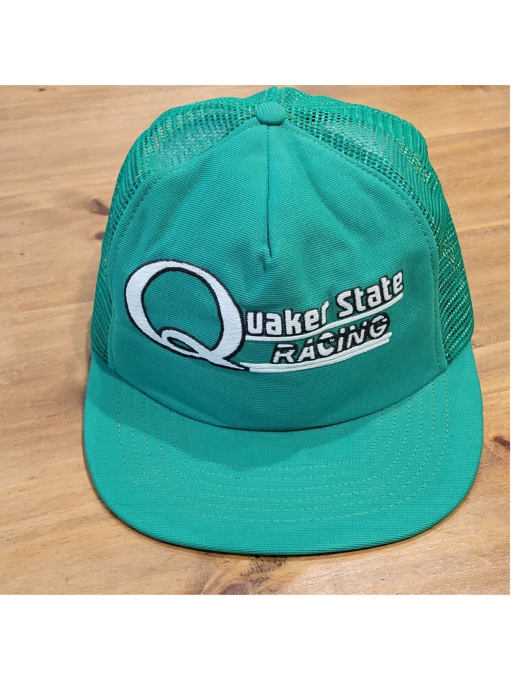 Vintage Quaker State Racing Hat Snapback Trucker Green Made USA Race Car Oil